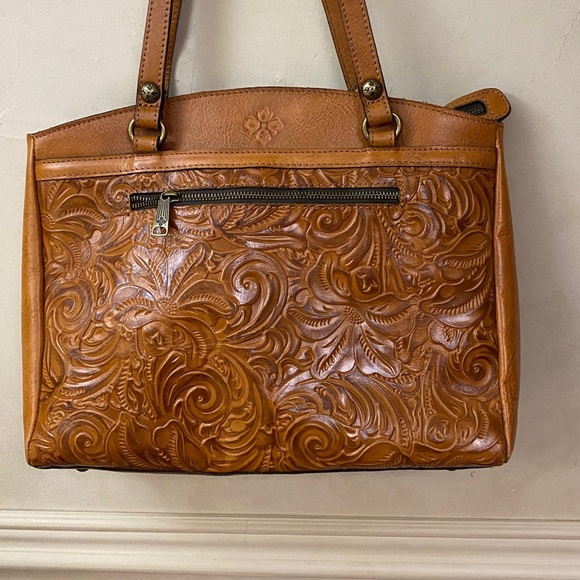 Patricia Nash Tooled Florence Poppy Leather Tote Brown Great Condition - Picture 3 of 9